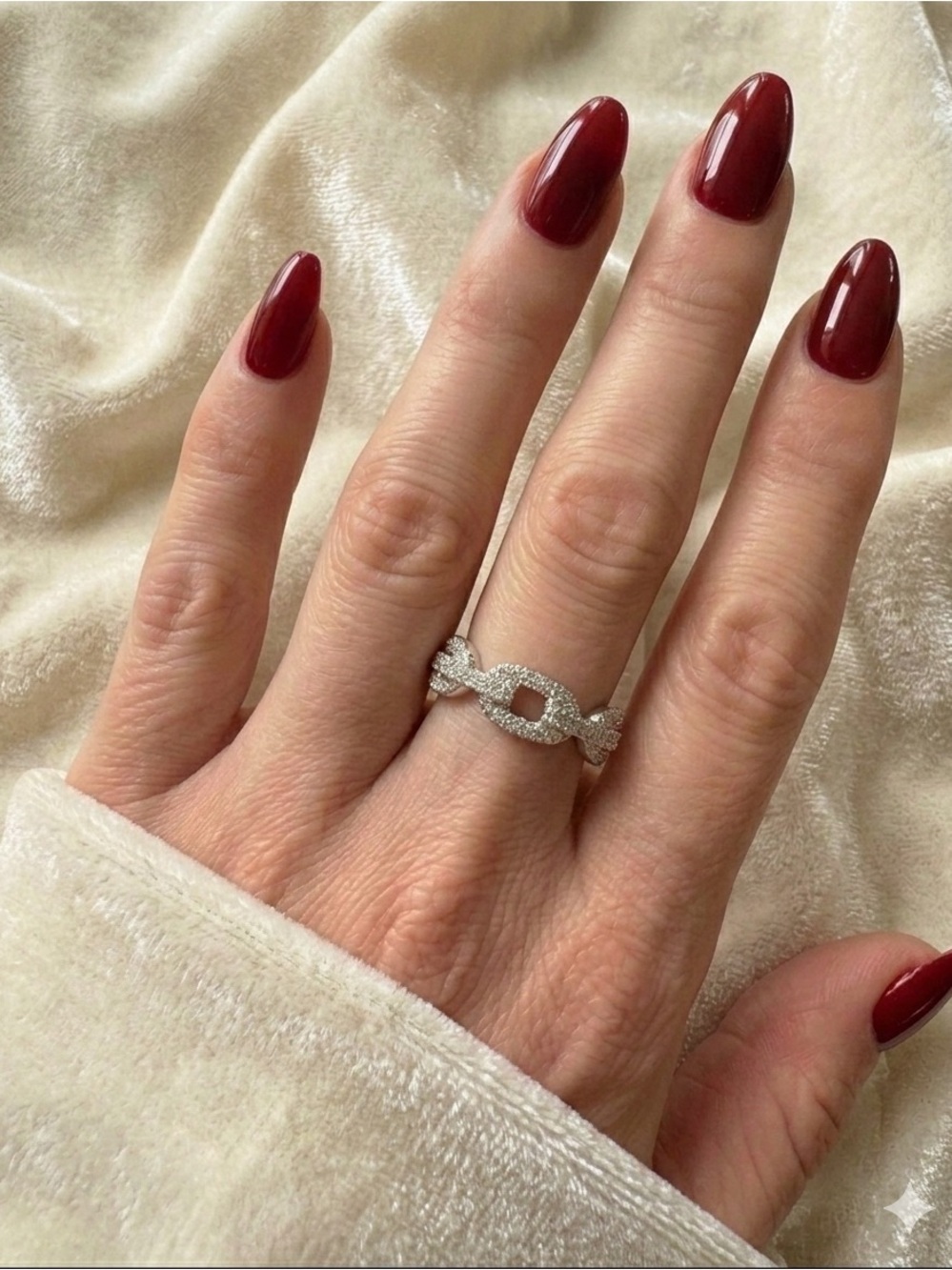 Sterling Silver Link Ring with CZ - Size 6